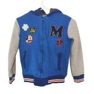 Disney Mickey Mouse Varsity Hoodie Jacket Blue & Gray Zip-Up Boys Size 7/8